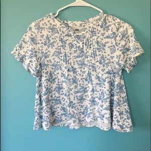 Blue and white floral crop top